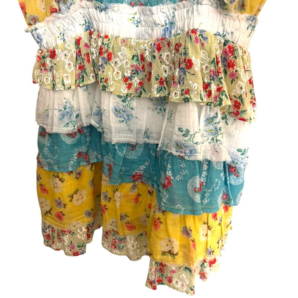 LoveShackFancy Women's ‘Phyllis’ Mini Dress, Floral Ruffled Patchwork, Large - Picture 8 of 9